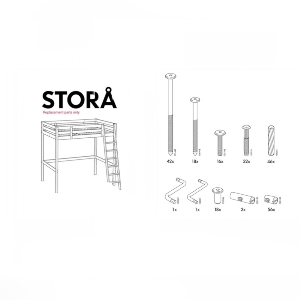 Set of hardwares replacement parts for STORA IKEA bed